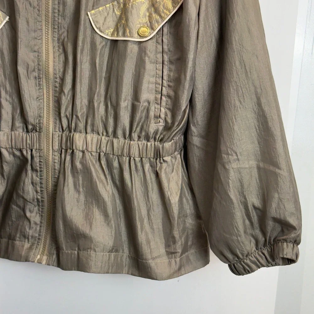 Out‎ Brook Vintage Windbreaker Jacket Olive Gold Graphic Zip Up Womens Large 80s